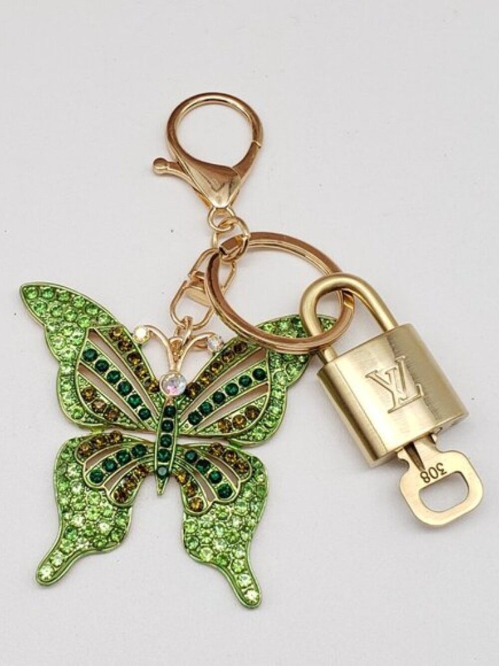 Authentic Louis Vuitton Gold Padlock & Key🔒 w/ Unbranded Butterfly Keychain - Picture 2 of 9